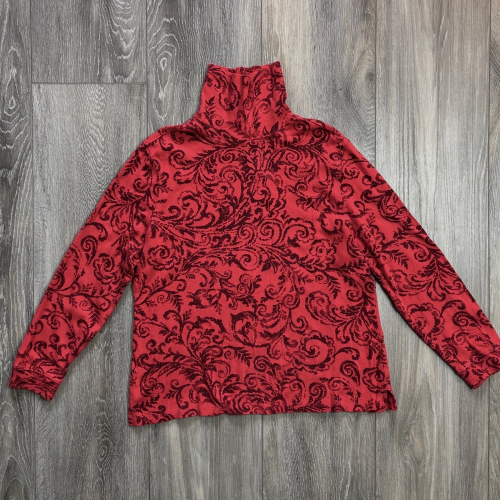 Laura Scott Red and Black Paisley Turtleneck 100% Cotton Large